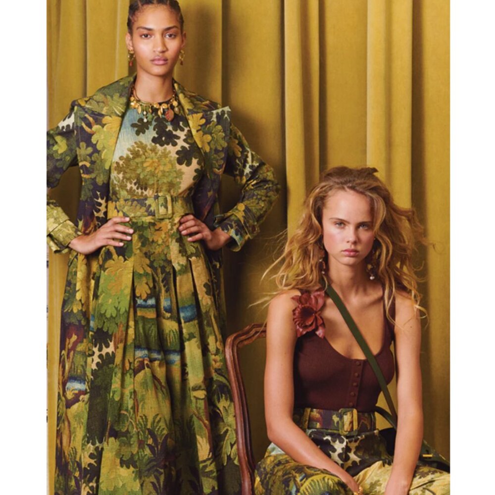 Oscar de la Renta Pleated Tapestry Landscape Silk Dress 2 - Picture 3 of 7